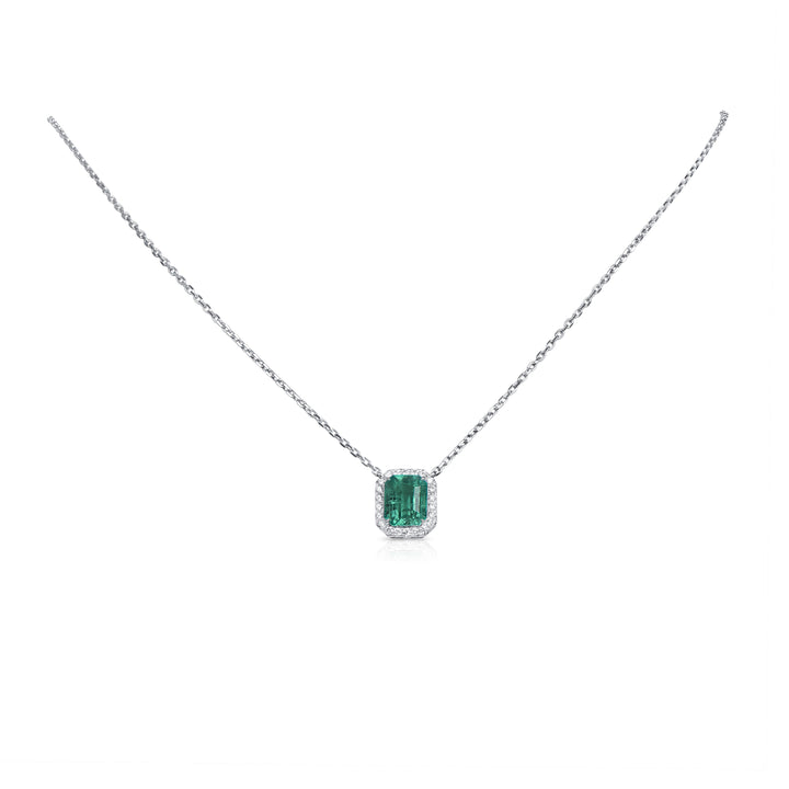 Lab created Emerald Diamond 14 Karat White Gold Pendent Necklace