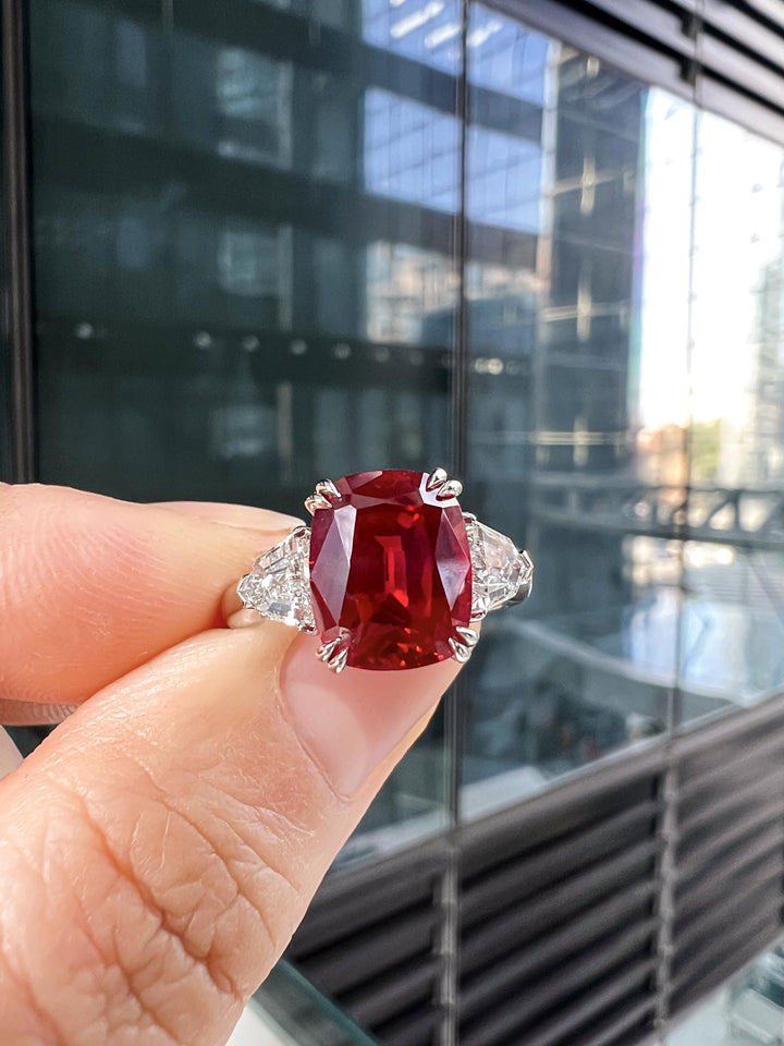 Lab-Created Oval Ruby Diamond Platinum Modern Cocktail Ring