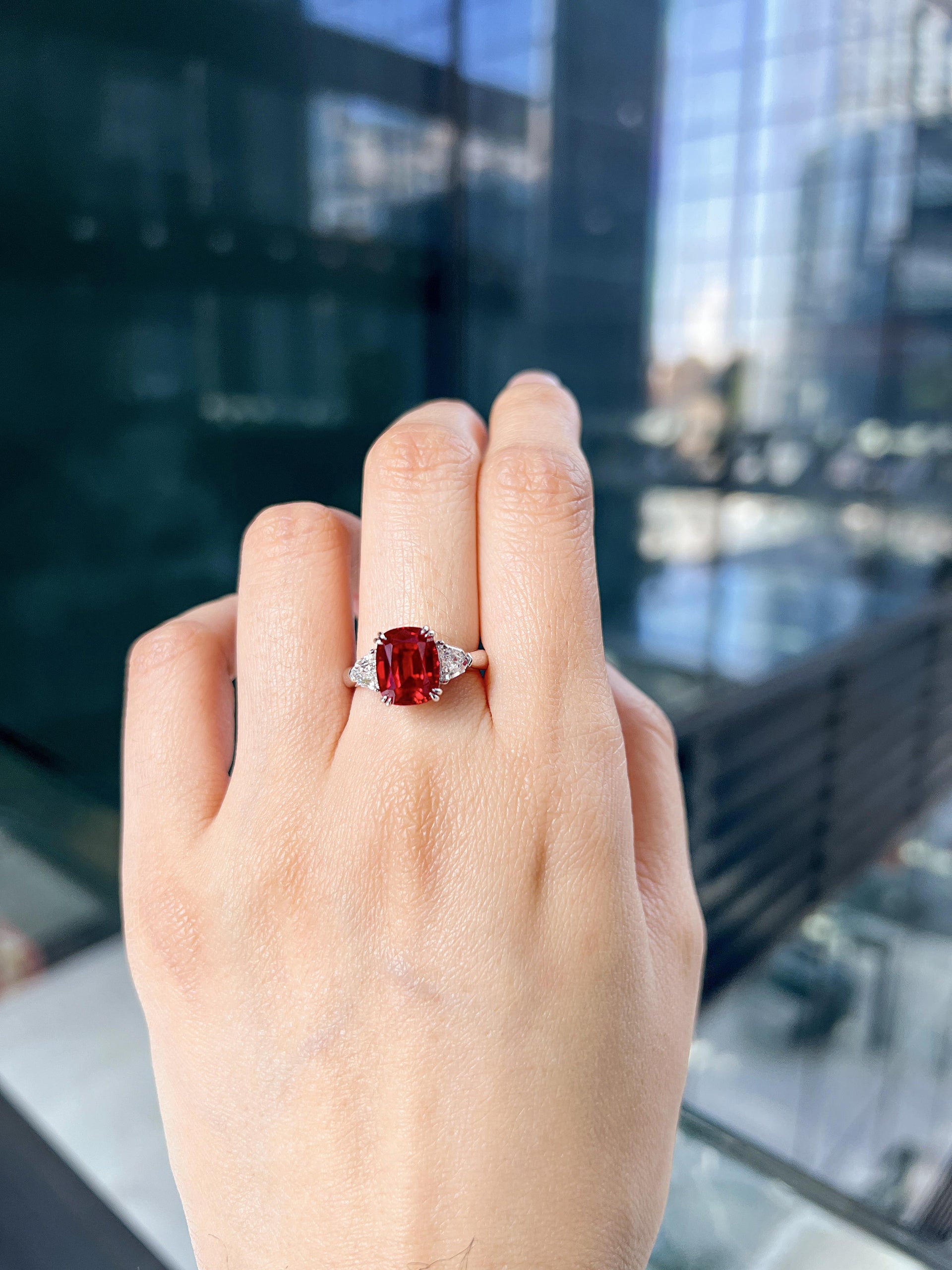 Lab-Created Oval Ruby Diamond Platinum Modern Cocktail Ring