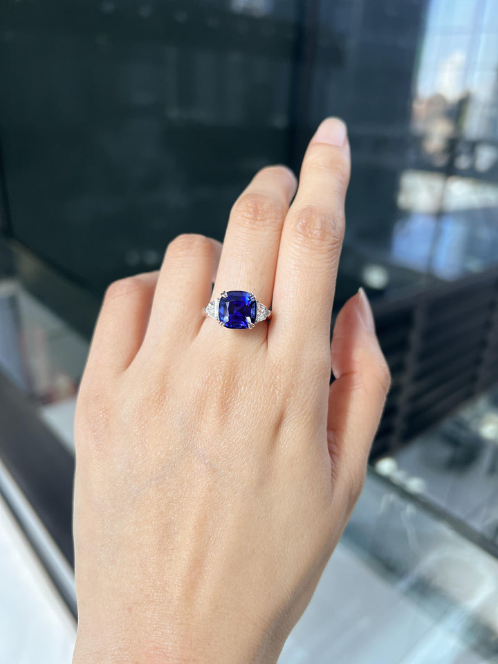 Lab-Created Blue Sapphire Diamond Platinum Modern Cocktail Ring