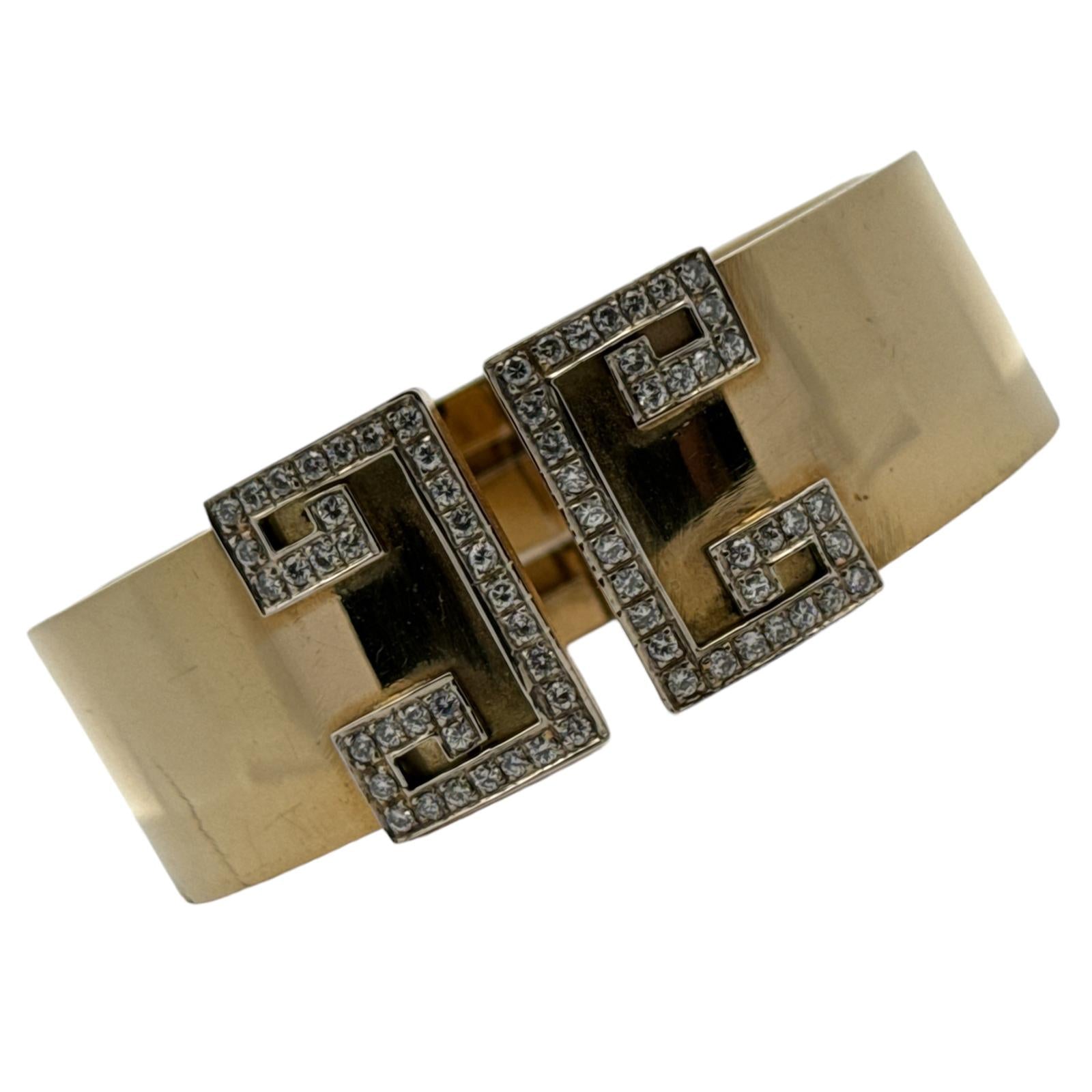 1970's Diamond 18 Karat Yellow Gold Vintage Hinged Bangle Cuff Bracelet