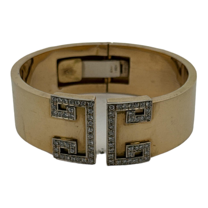 1970's Diamond 18 Karat Yellow Gold Vintage Hinged Bangle Cuff Bracelet
