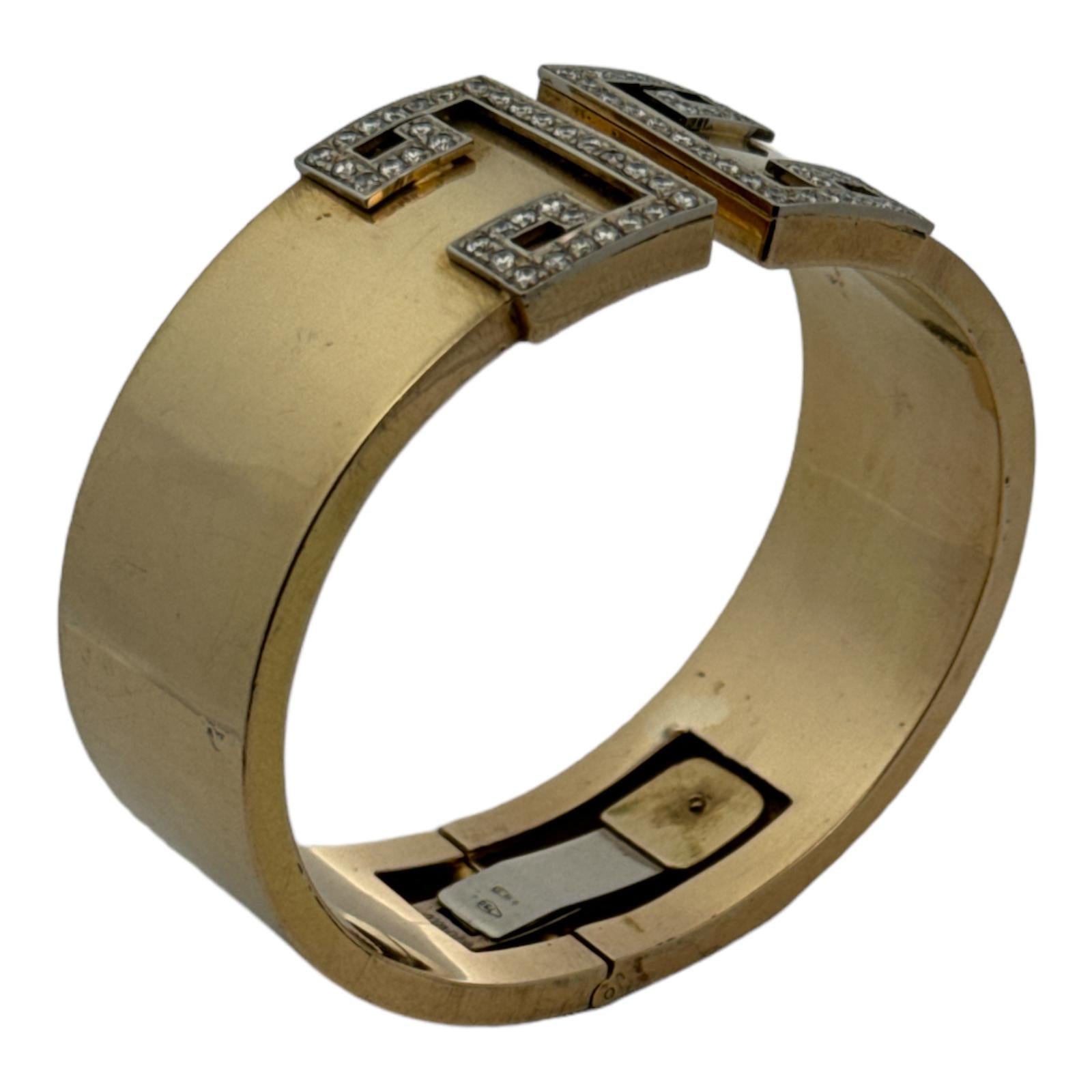1970's Diamond 18 Karat Yellow Gold Vintage Hinged Bangle Cuff Bracelet