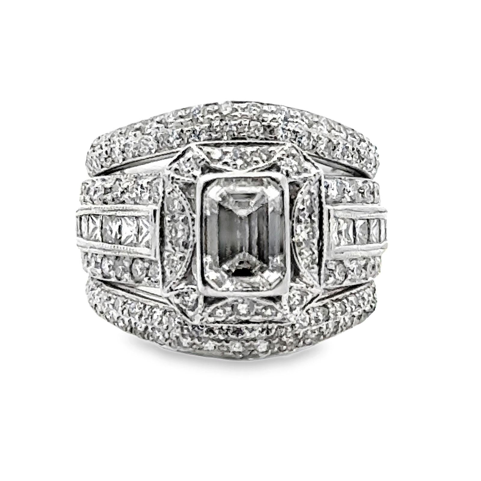 1.08 -Carat Emerald Cut Diamond Engagement Bridal Set  Ring GIA Certified I/VS2