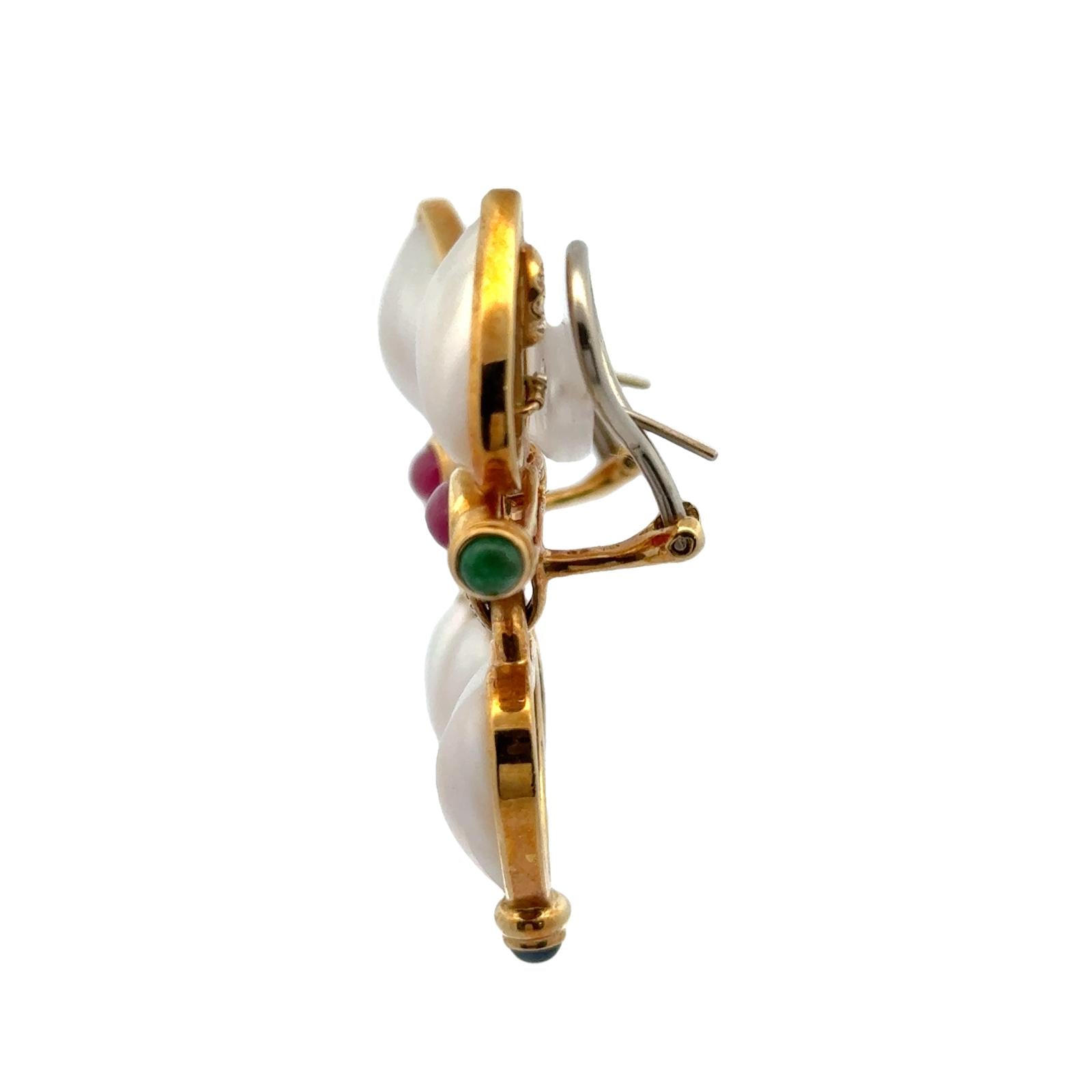 Mabe Pearl Diamond Emerald Ruby Sapphire Heart Drop 18KYG Leverback Earrings