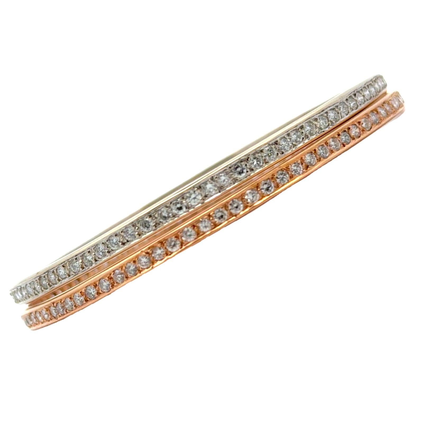 Set Of 2 Diamond 18 Karat Gold Modern Bangle Bracelets