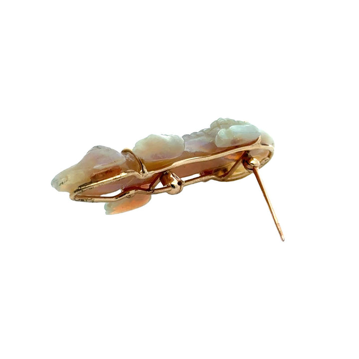 Mid-20th Century Carved Opal 18 Karat Yellow Gold Detailed Alligator Brooch