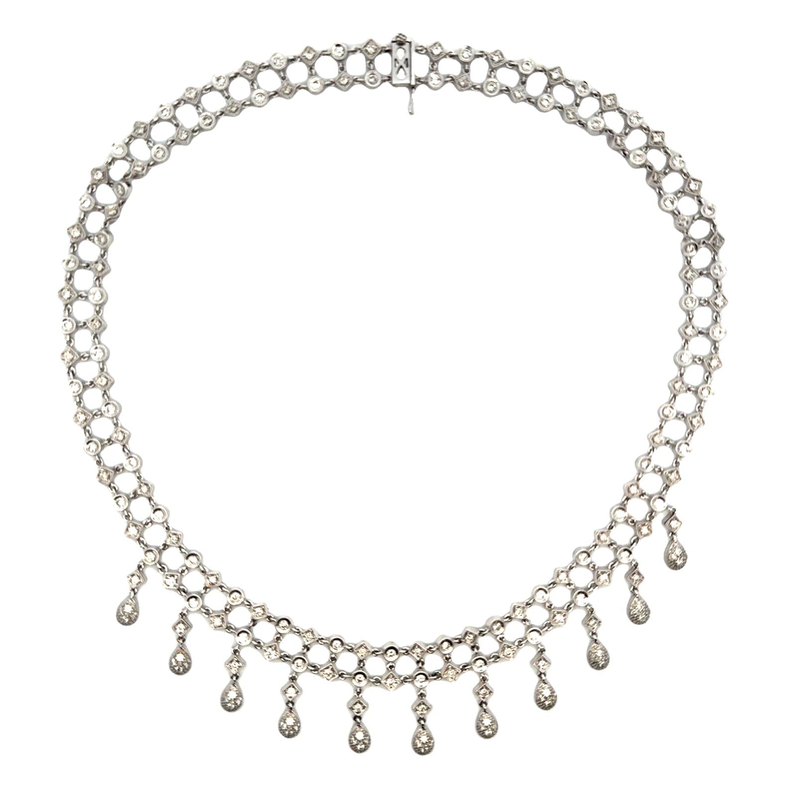 Modern Diamond Drop 18 Karat White Gold Two Row Collar Necklace