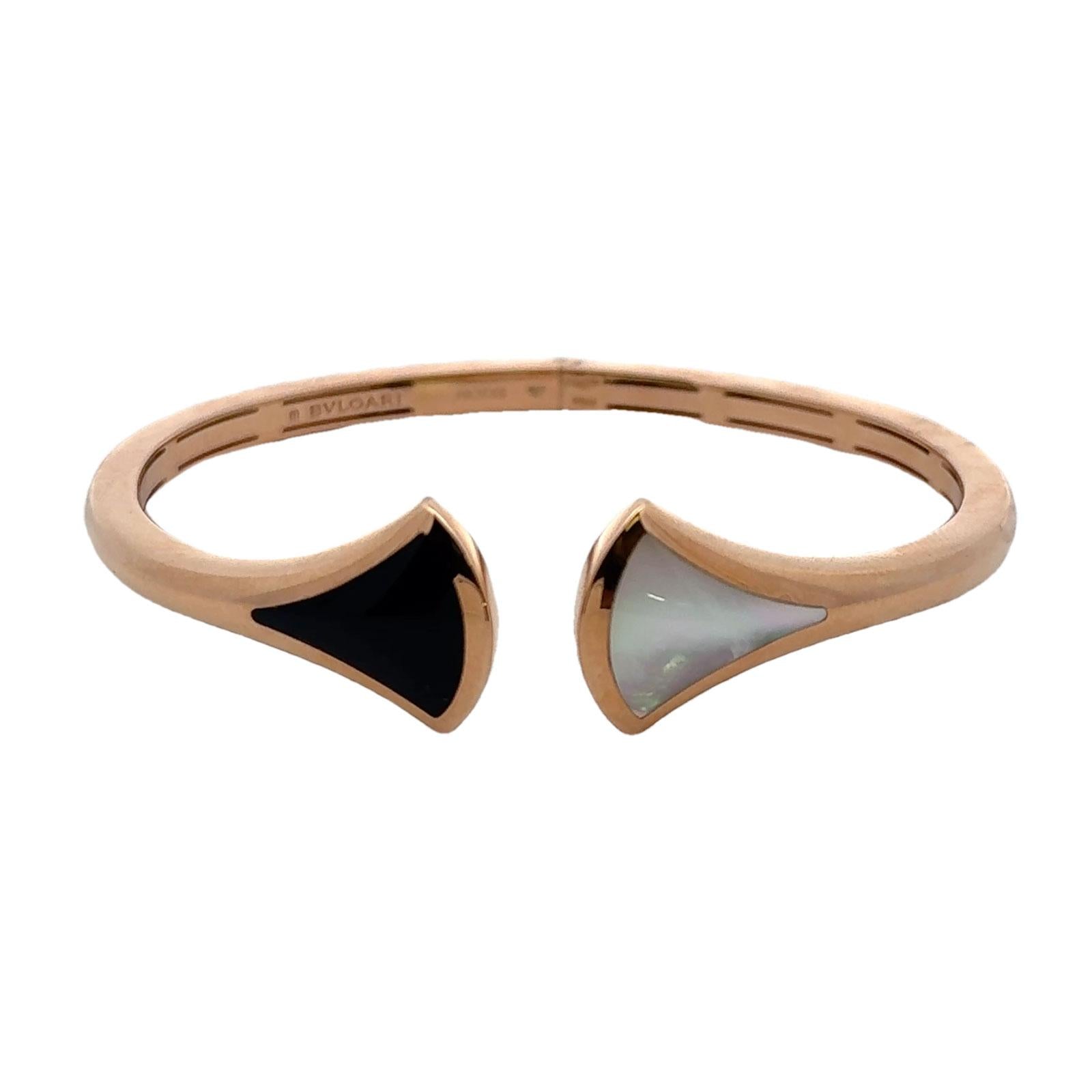 Bvlgari Diva Dream Onyx Mother Of Pearl 18 Karat Rose Gold Hinged Cuff Bracelet