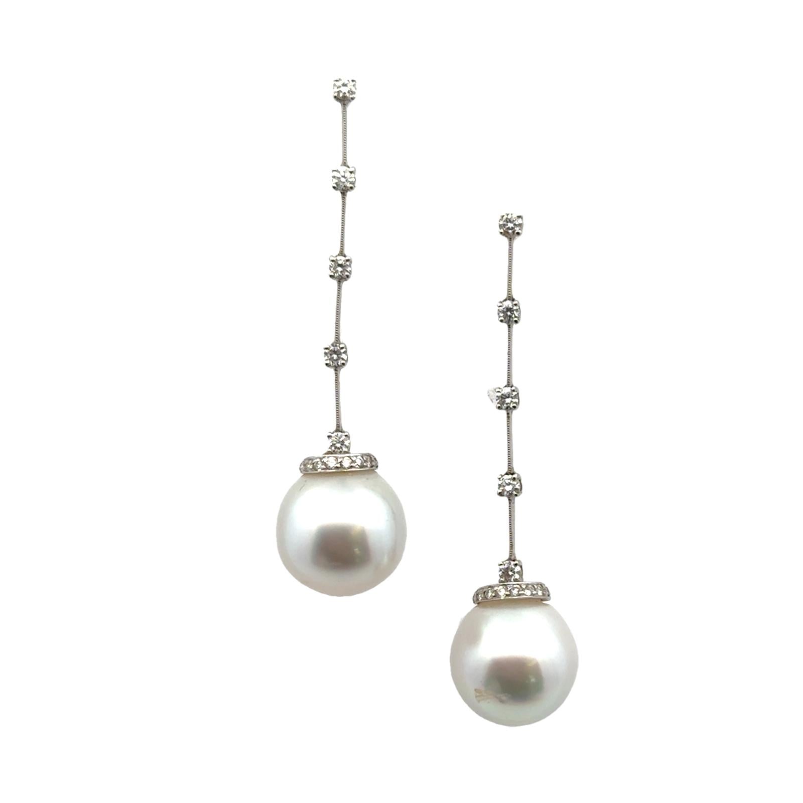 South Sea Pearl Diamond 18 Karat White Gold Dangle Drop Earrings