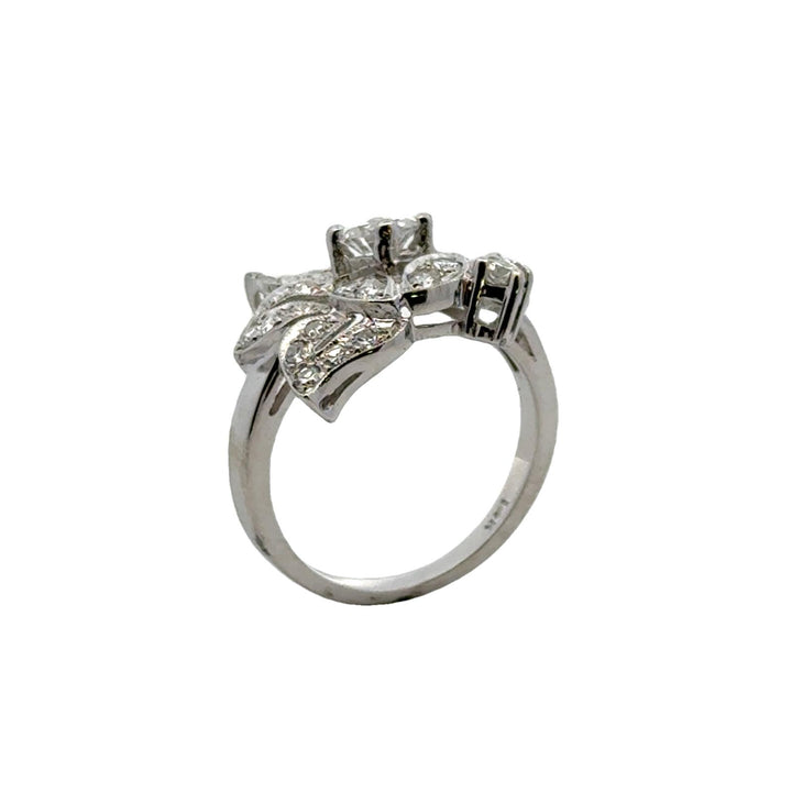 Mid-20th Century Diamond Floral Motif 14 Karat White Gold Vintage Ring
