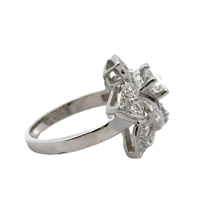 Mid-20th Century Diamond Floral Motif 14 Karat White Gold Vintage Ring