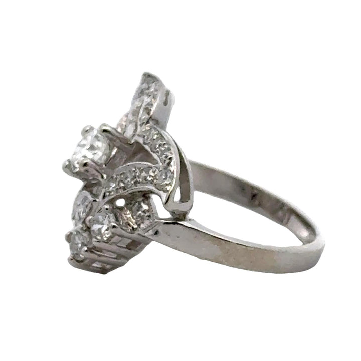 Mid-20th Century Diamond Floral Motif 14 Karat White Gold Vintage Ring