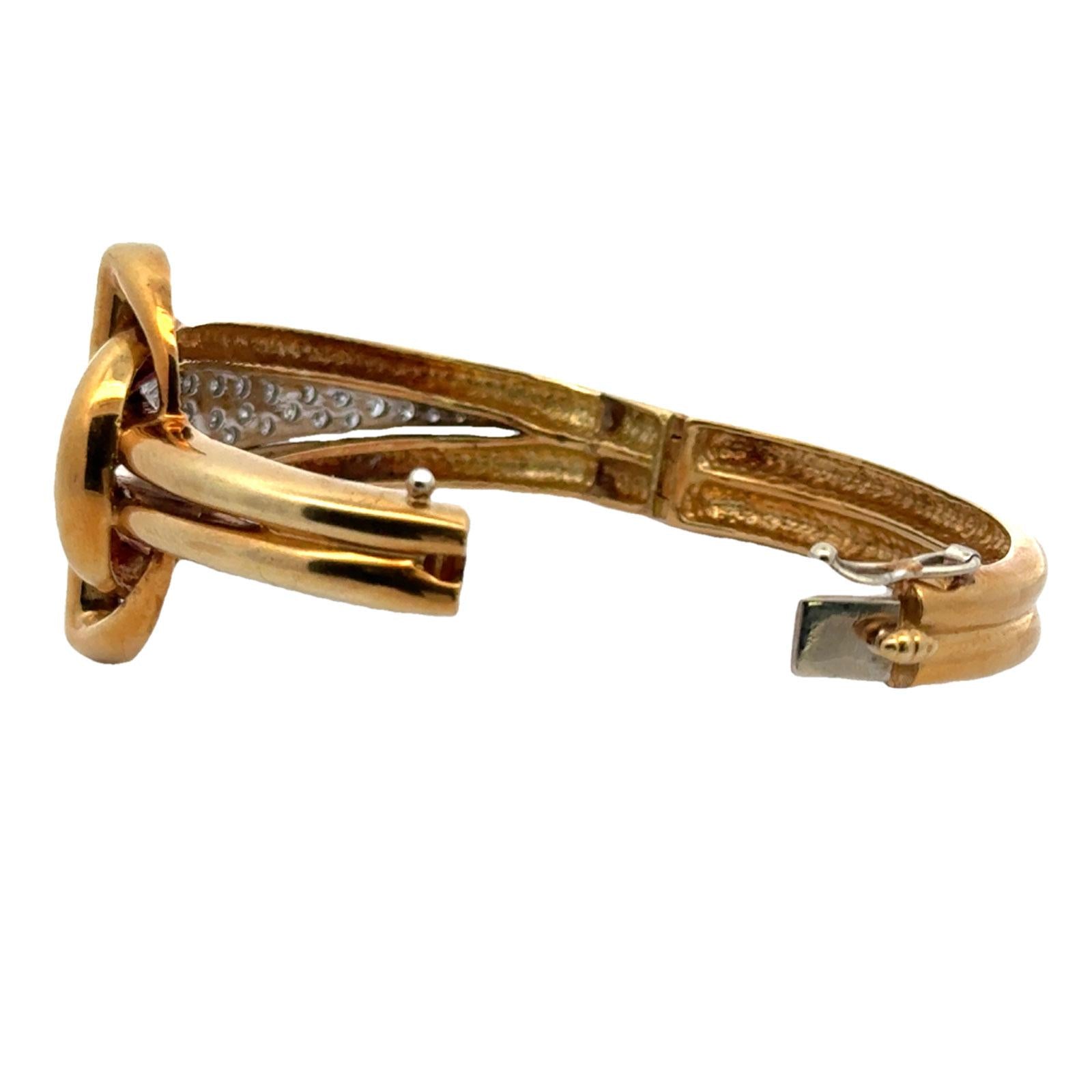 Mid-20th Century Retro 18 Karat Yellow Gold Buckle Hinged Bangle Bracelet