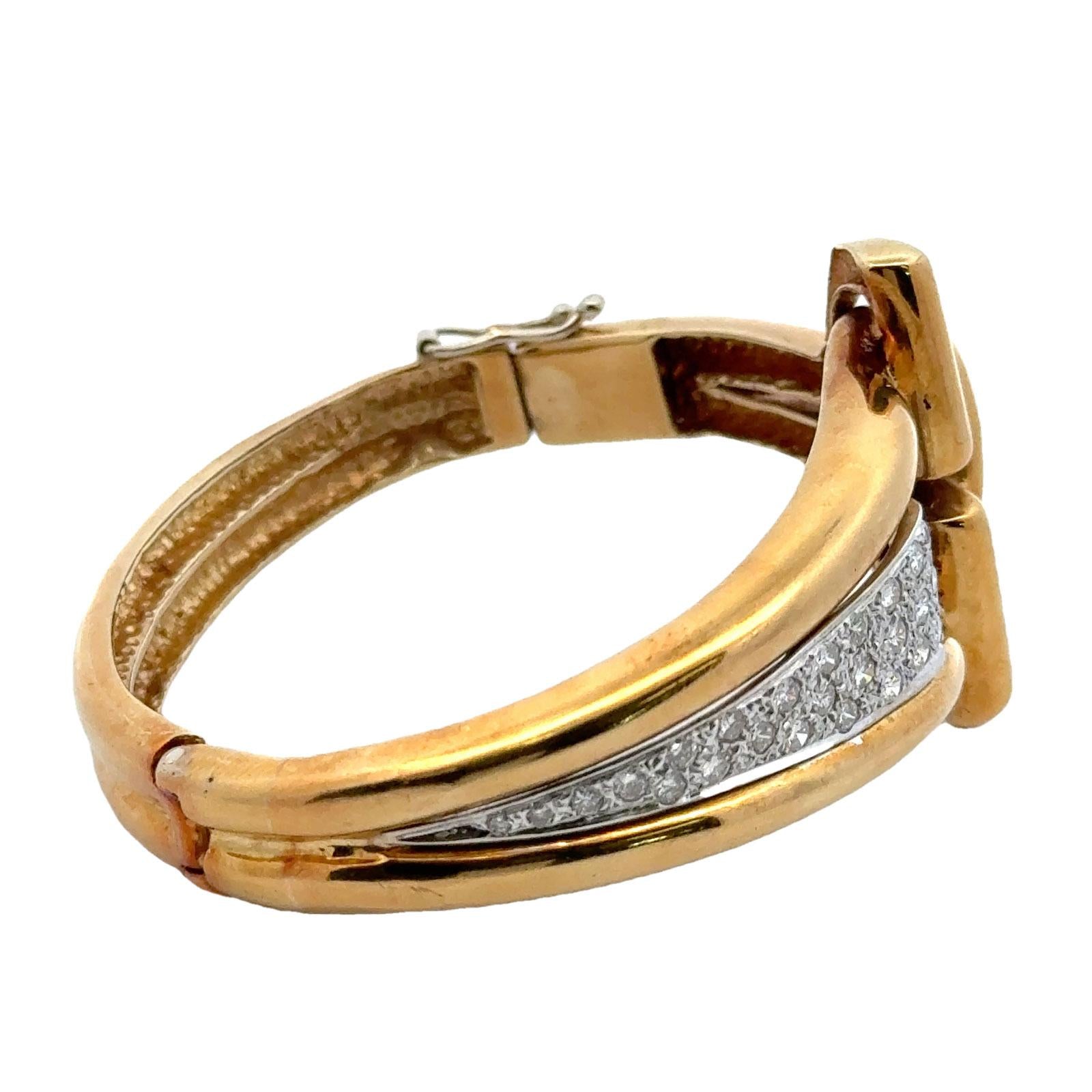 Mid-20th Century Retro 18 Karat Yellow Gold Buckle Hinged Bangle Bracelet