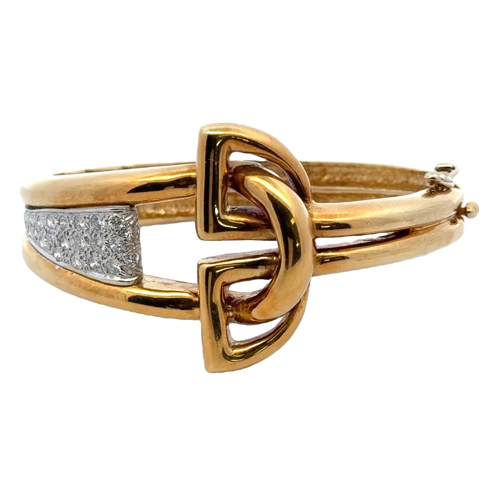 Mid-20th Century Retro 18 Karat Yellow Gold Buckle Hinged Bangle Bracelet