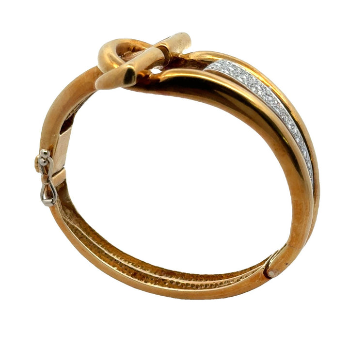 Mid-20th Century Retro 18 Karat Yellow Gold Buckle Hinged Bangle Bracelet