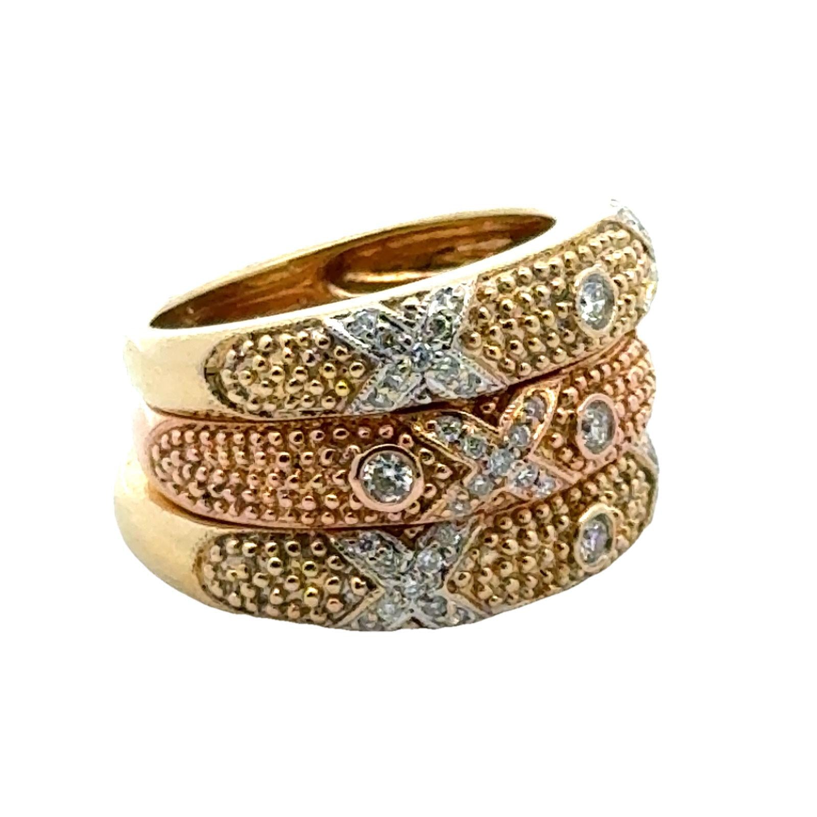 Set of Three Diamond 18 Karat Yellow & Rose Gold X Band Rings Designed by Sarosi