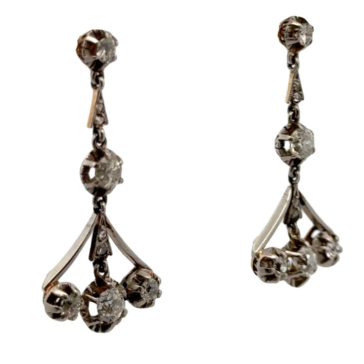 Early 20th Century Diamond Platinum & Yellow Gold Dangle Drop Vintage Earrings