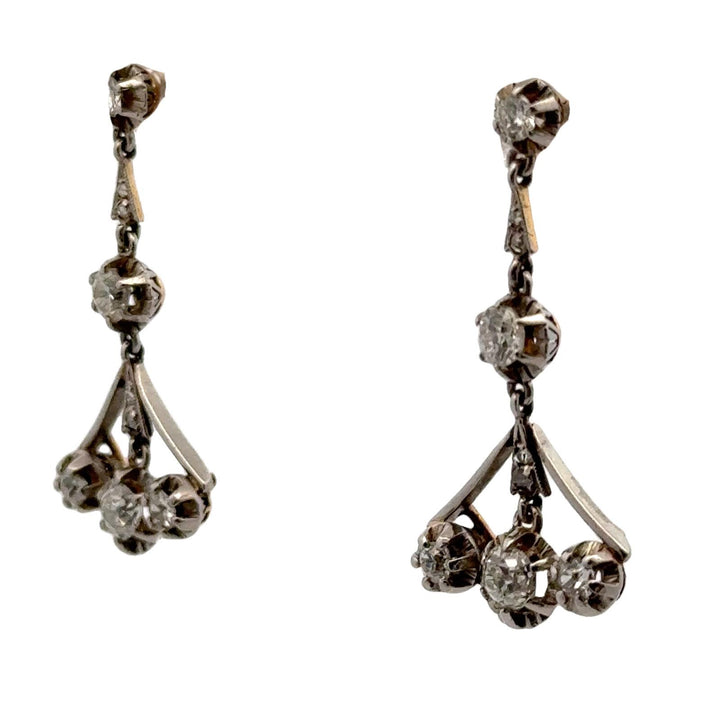Early 20th Century Diamond Platinum & Yellow Gold Dangle Drop Vintage Earrings