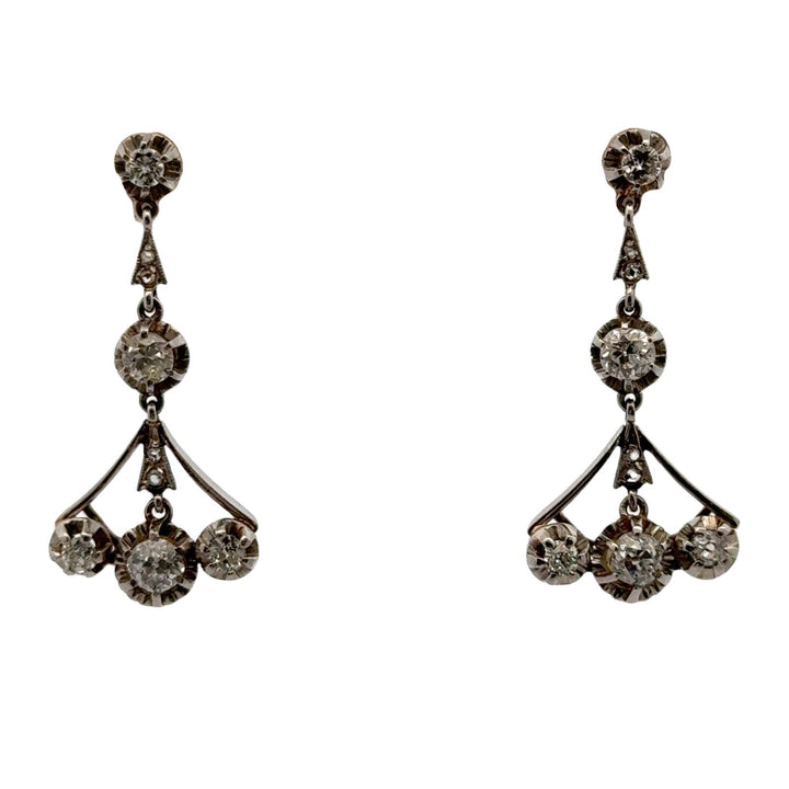 Early 20th Century Diamond Platinum & Yellow Gold Dangle Drop Vintage Earrings