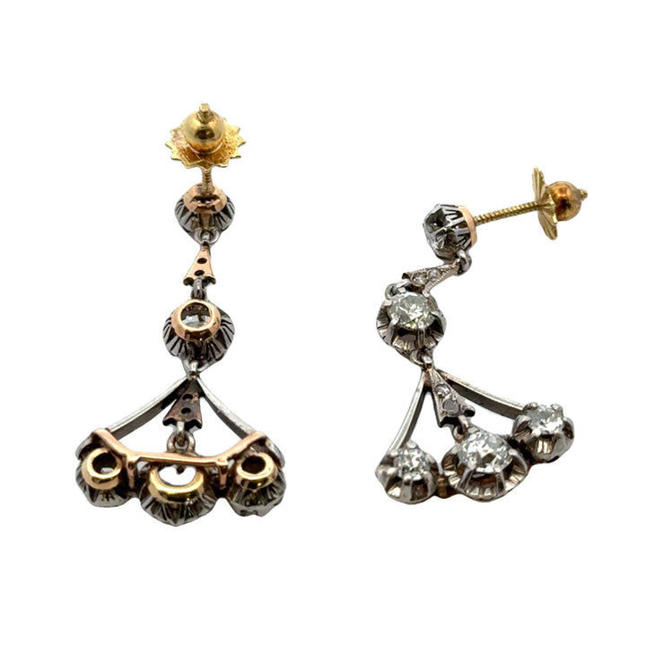 Early 20th Century Diamond Platinum & Yellow Gold Dangle Drop Vintage Earrings