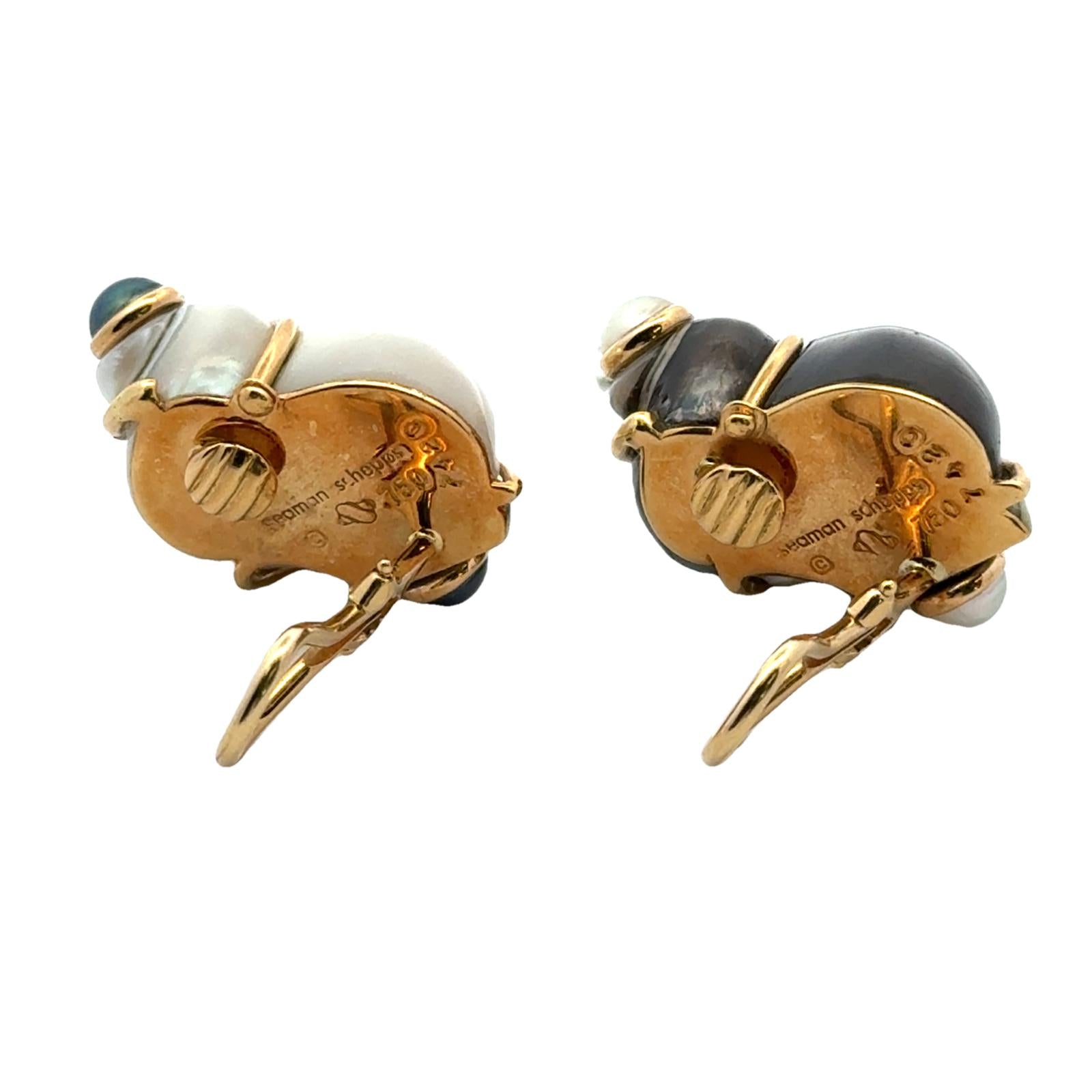 Seaman Schepps Turbo Shell Pearl 18KYG Earclip Earrings