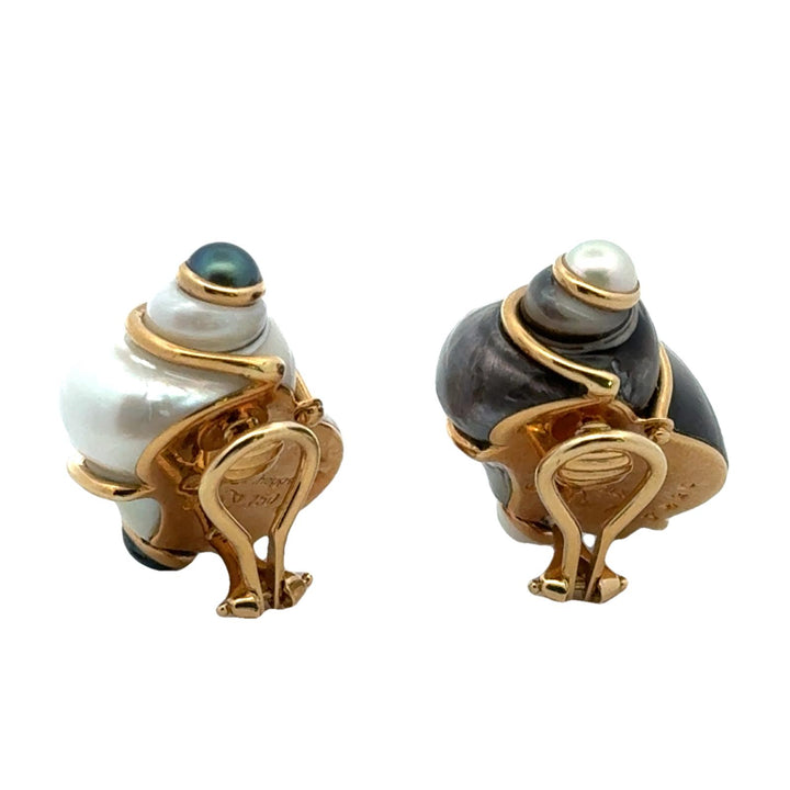 Seaman Schepps Turbo Shell Pearl 18KYG Earclip Earrings