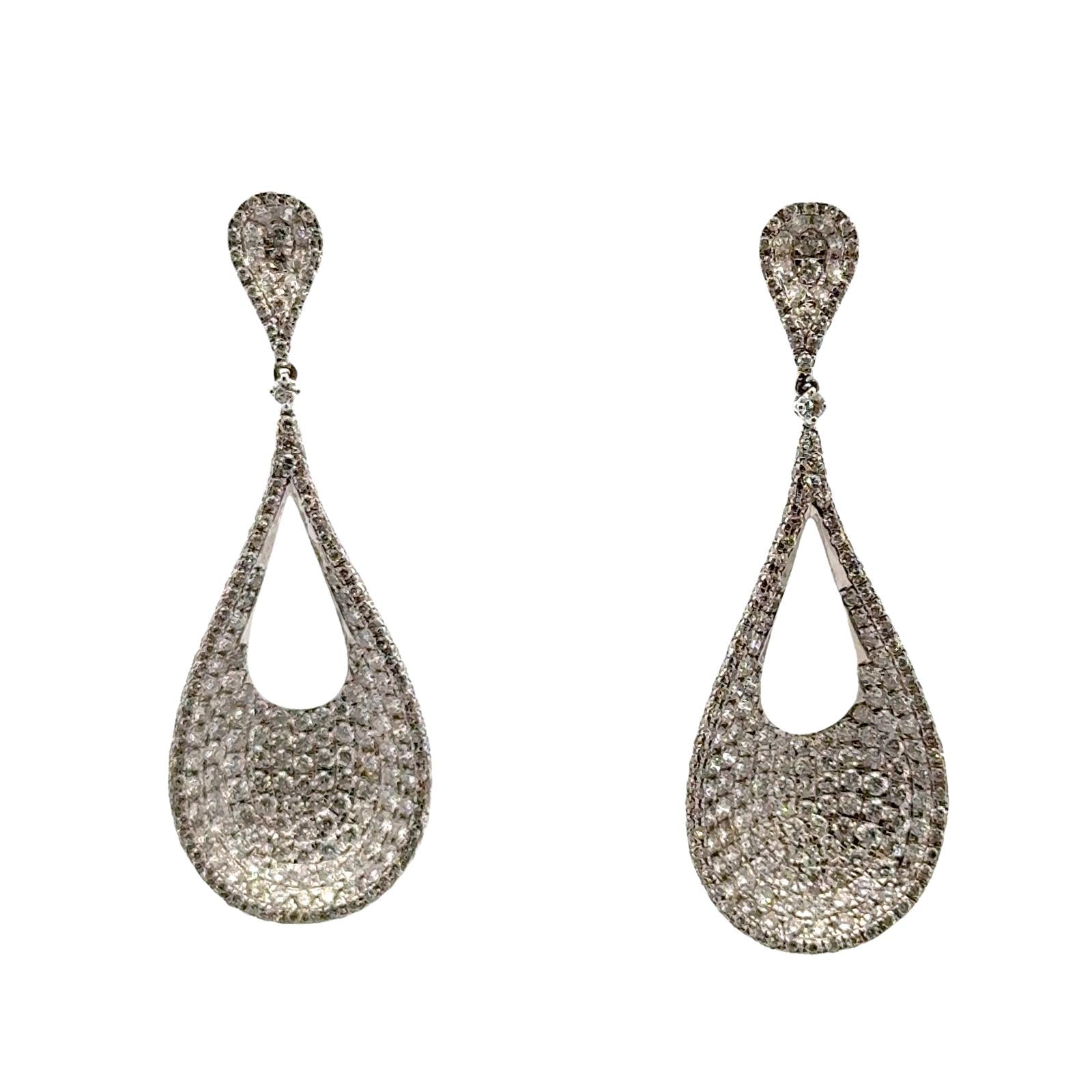 5.00-CTW Pavé Diamond 18 Karat White Gold Drop Dangle Modern Earrings