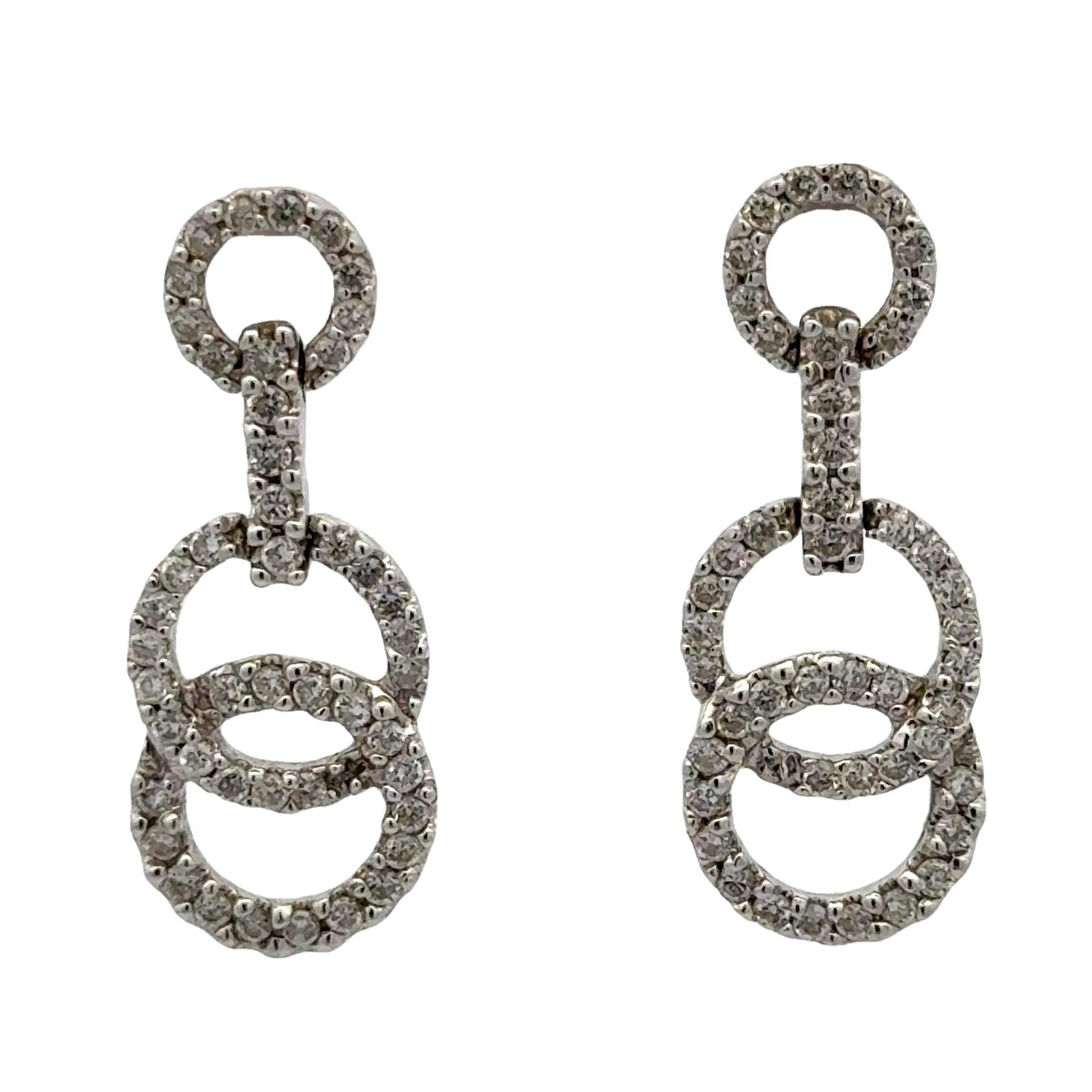 Modern Diamond Circle 18 Karat White Gold Dangle Drop Earrings