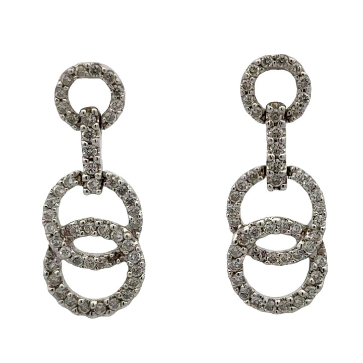 Modern Diamond Circle 18 Karat White Gold Dangle Drop Earrings