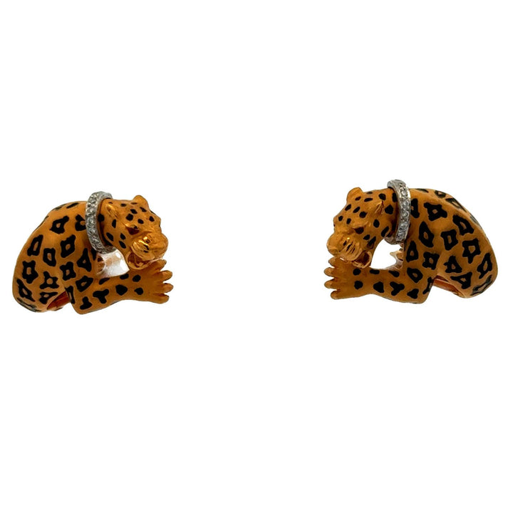 Carrera Y Carrera 18K Yellow Gold Diamond & Enamel Panther Earrings