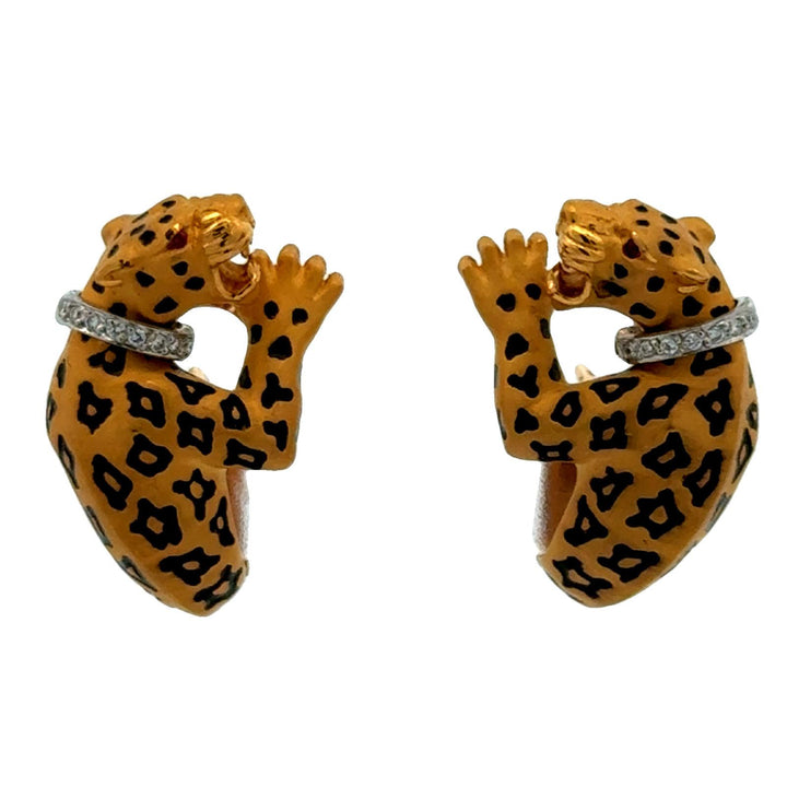 Carrera Y Carrera 18K Yellow Gold Diamond & Enamel Panther Earrings
