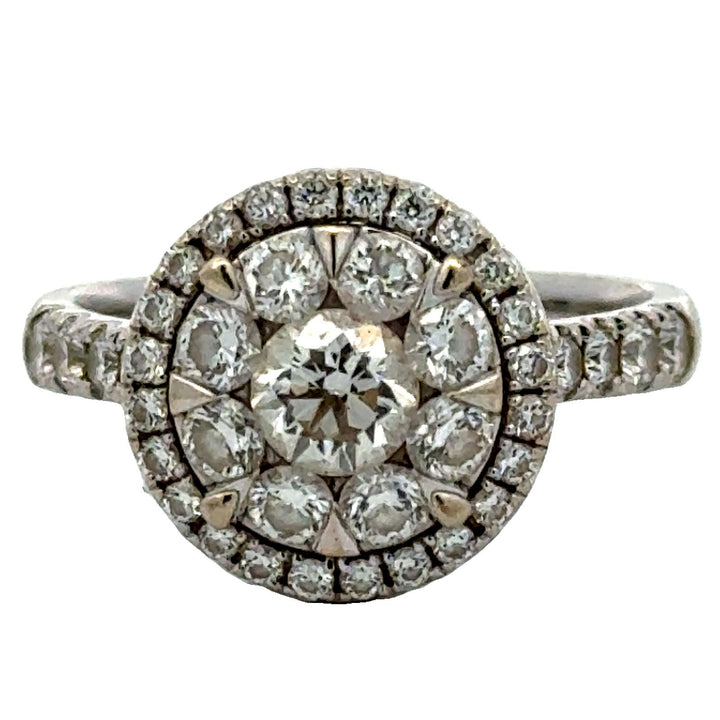 Diamond Cluster 14 Karat White Gold Halo Engagment Ring Modern