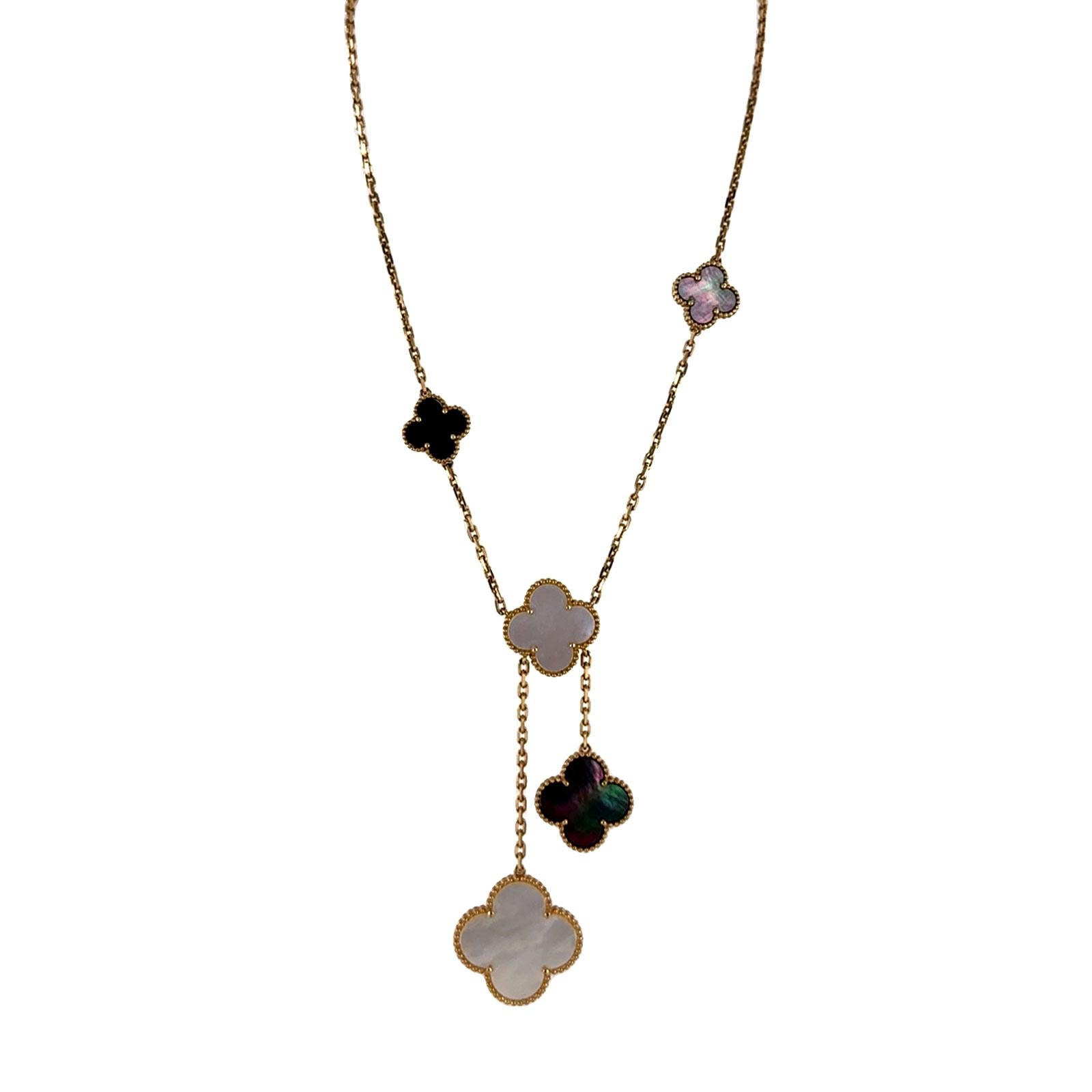 Van Cleef & Arpels Magic Alhambra 18KYG 6 Motif MOP Onyx Necklace Box Papers