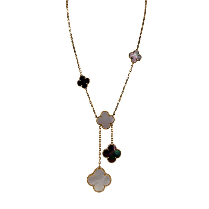 Van Cleef & Arpels Magic Alhambra 18KYG 6 Motif MOP Onyx Necklace Box Papers