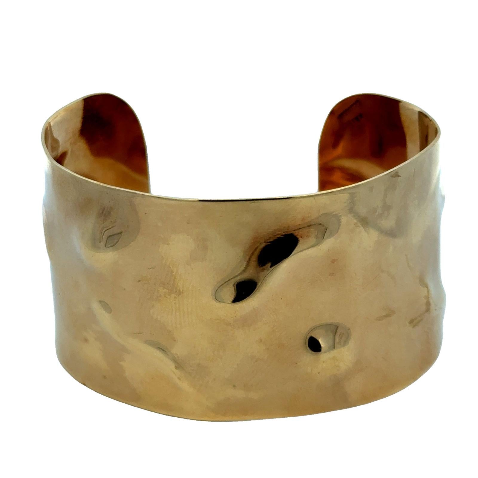 Cartier Rare Vintage 18 Karat Yellow Gold Hammered Cuff Bangle Bracelet