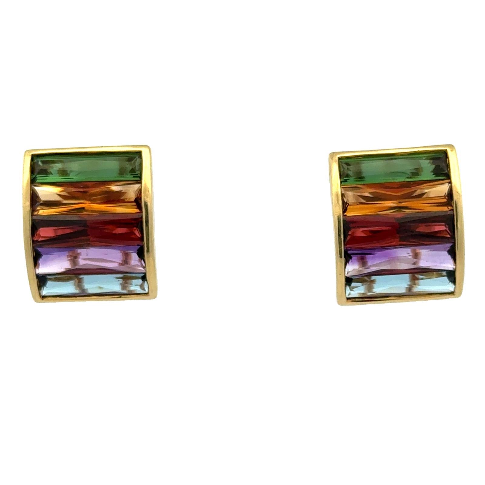 H Stern Rainbow Multi-Color Gemstone 18KYG Leverback Vintage Earrings 1980's