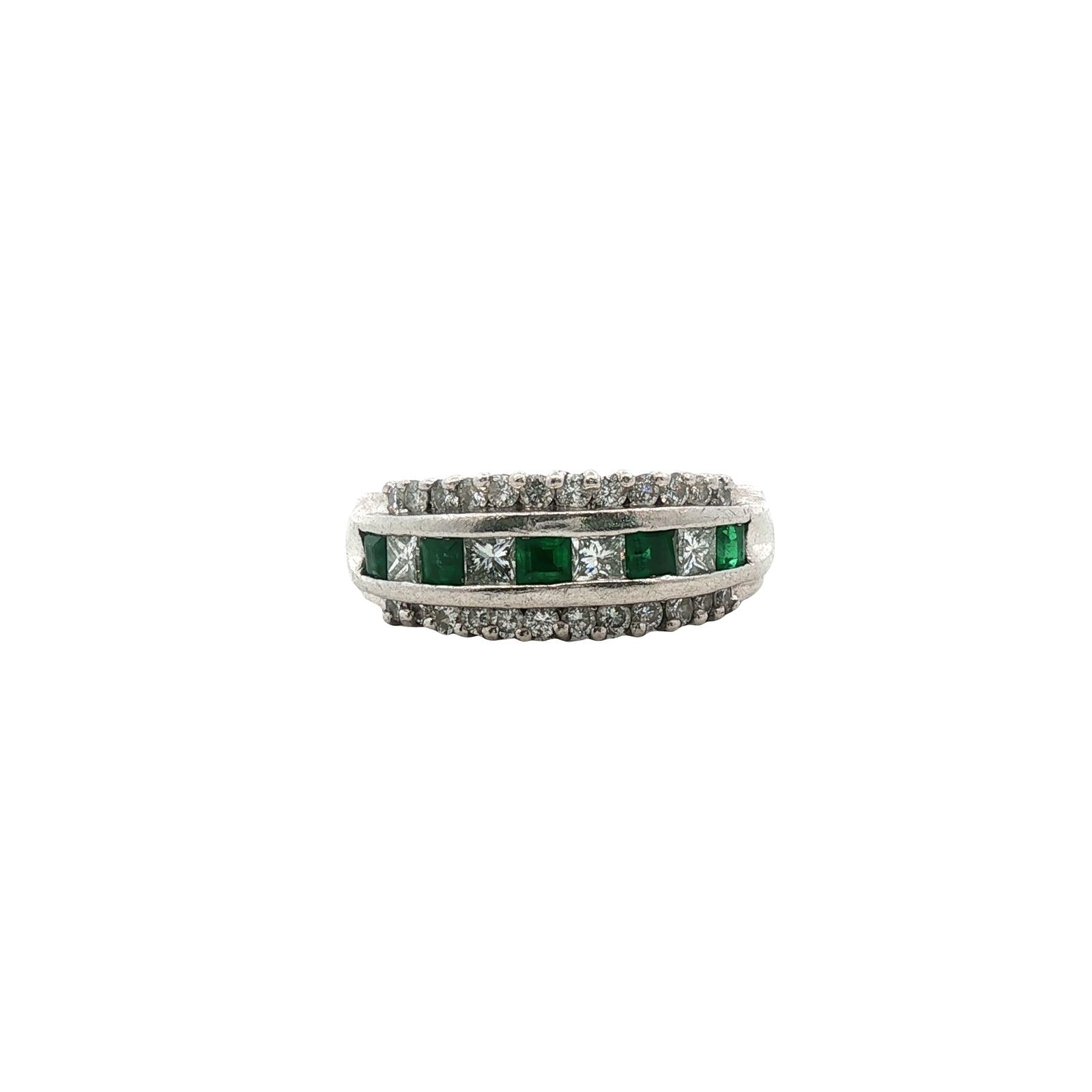 Diamond Emerald Platinum Wedding Anniversary Stacking Band Ring