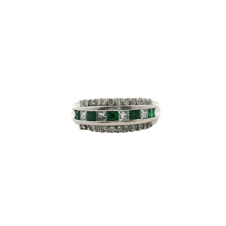 Diamond Emerald Platinum Wedding Anniversary Stacking Band Ring