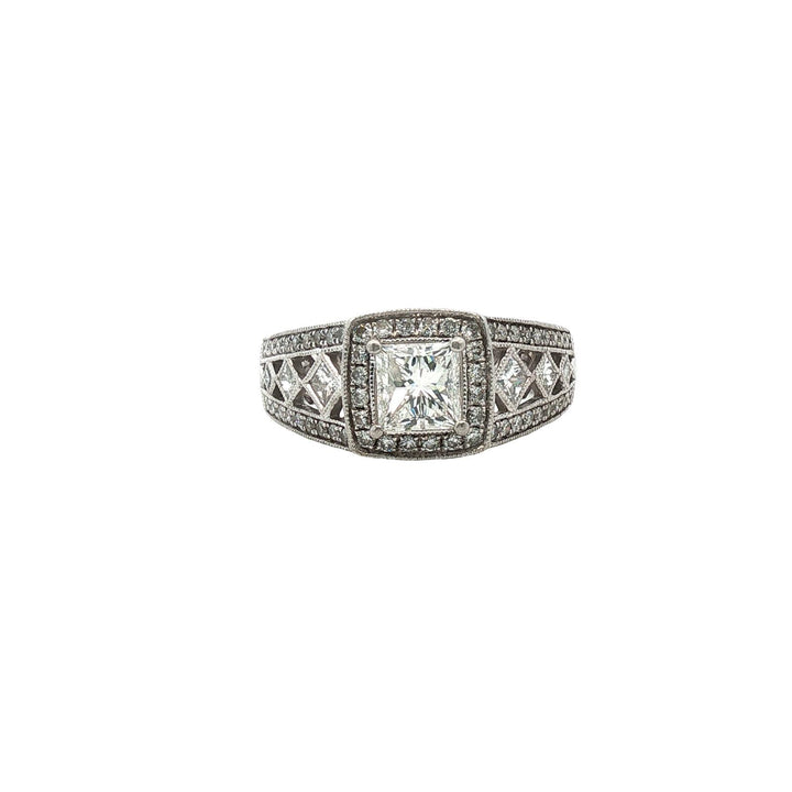 Princess Cut Diamond Halo Platium Engagement Ring GIA Certified