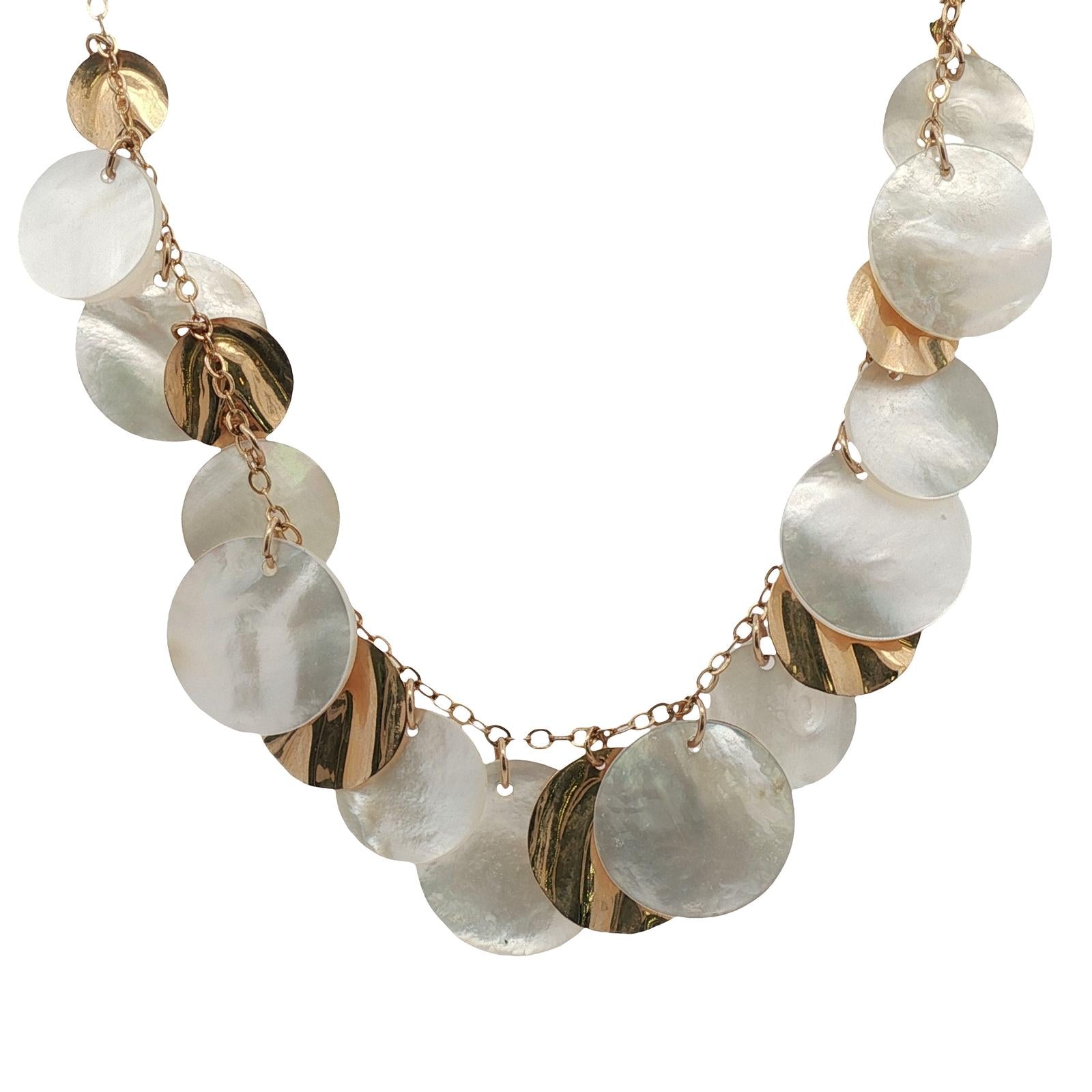 Mother Of Pearl 14 Karat Yellow Gold Disc Dangle Necklace