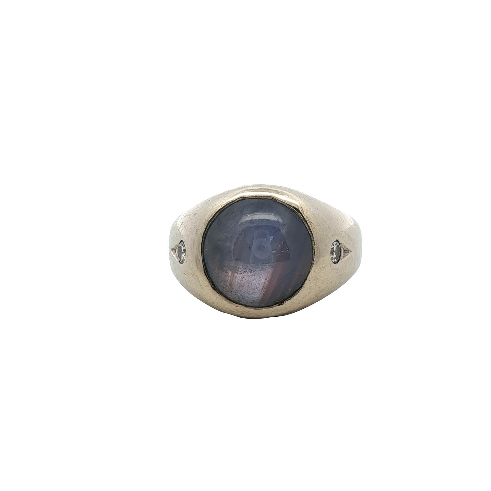Star Sapphire Diamond 14 Karat White Gold Unisex Ring