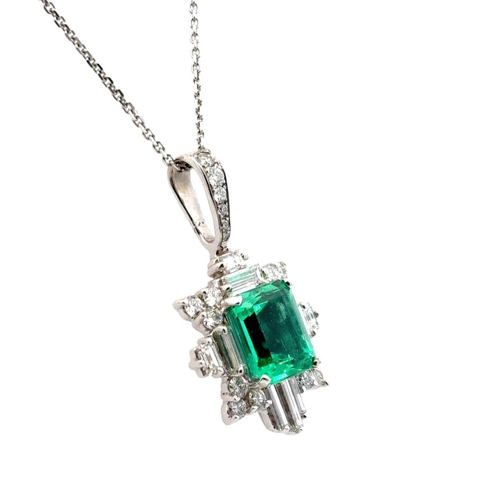 6.44 Carat Colombian Emerald Diamond 18 Karat White Gold Pendant Necklace