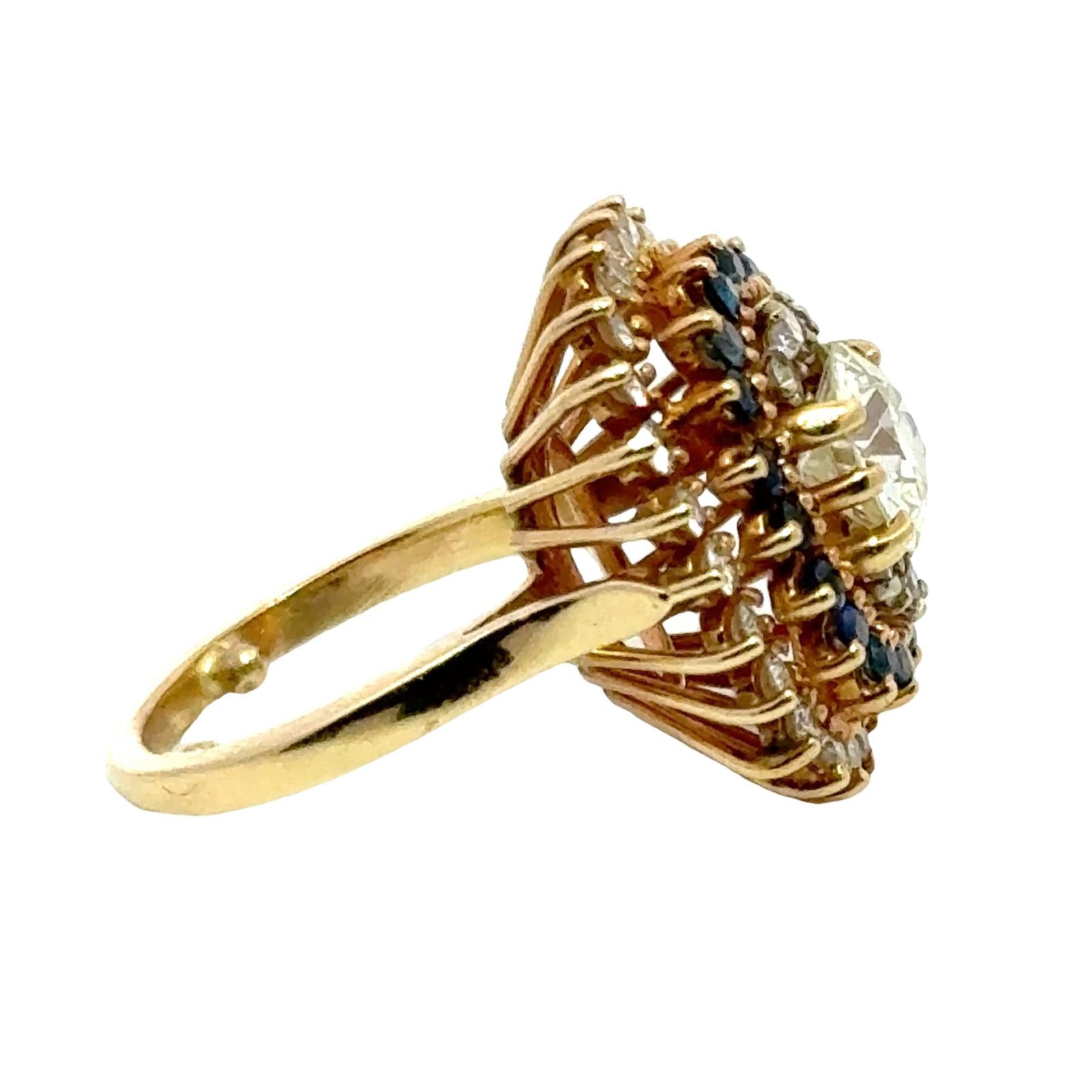 1940's Old European Cut Diamond Sapphire 14 Karat Yellow Gold Cocktail Ring