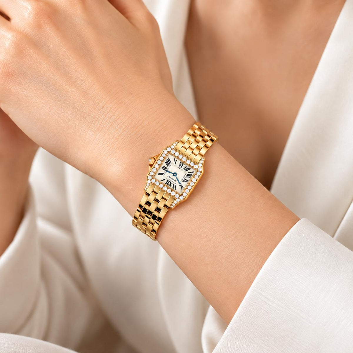 Cartier 26mm Santos Demoiselle Diamond 18k Yellow Gold Ladies Watch