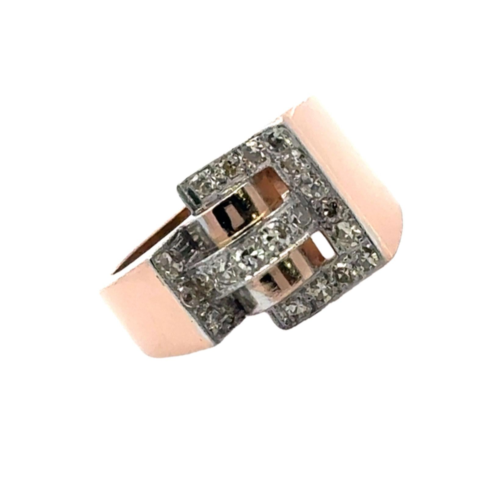 Mid-20th Century Retro Diamond 18 Karat Rose Gold Vintage Ring