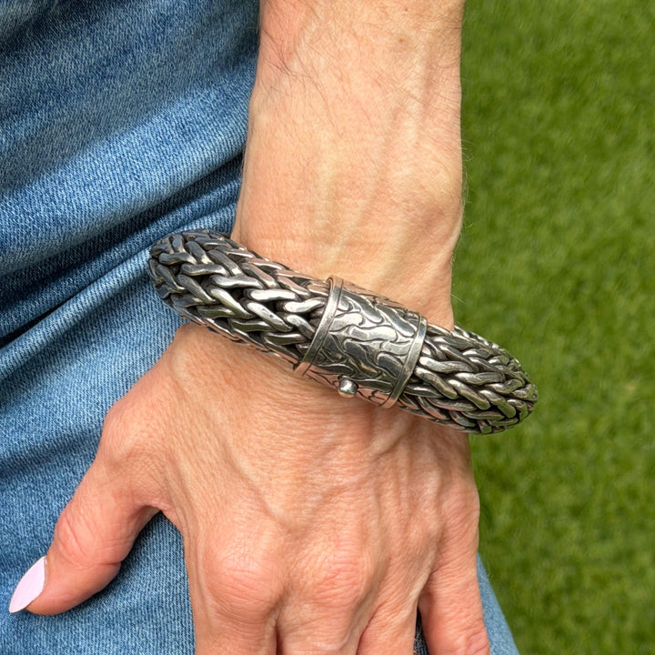 John Hardy Woven Classic Chain Sterling Silver 22mm Vintage Bracelet Rare
