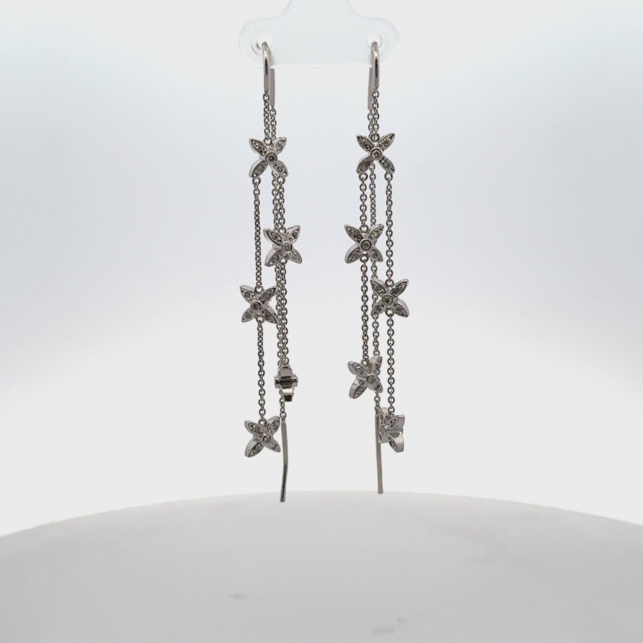 Diamond 14 Karat White Gold Threader Star Drop Dangle Modern Earrings