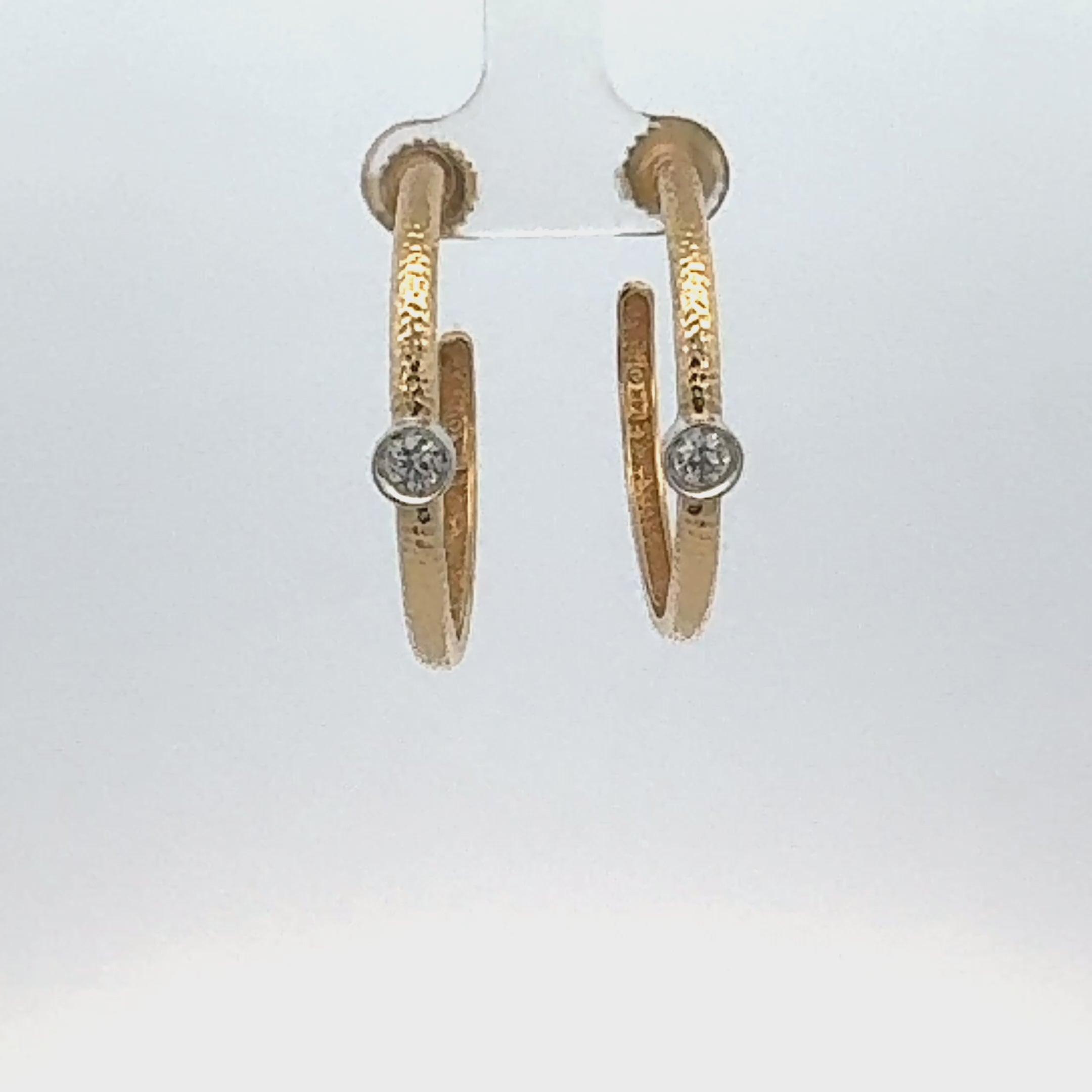 Bezel Set Diamond 14 Karat Yellow Gold 1.5 Inch Hoop Earrings
